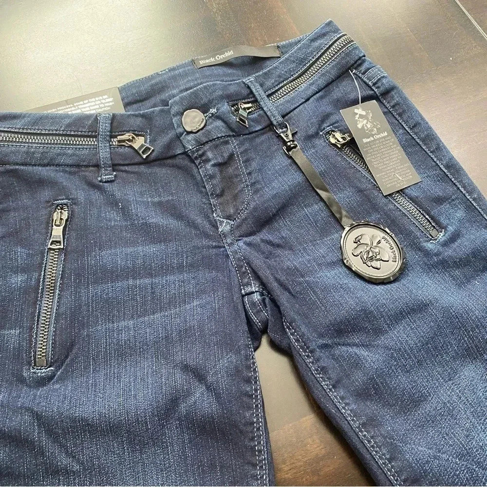 BLACK ORCHID Women's Zip Pocket Skinny Boot Cut Blue Jeans Sz 24 Denim NWT. - Picture 3 of 13